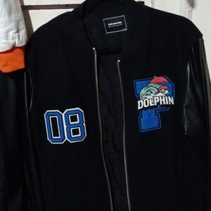 PINK DOLPHIN VARSITY JACKET LEATHER SLEEVES